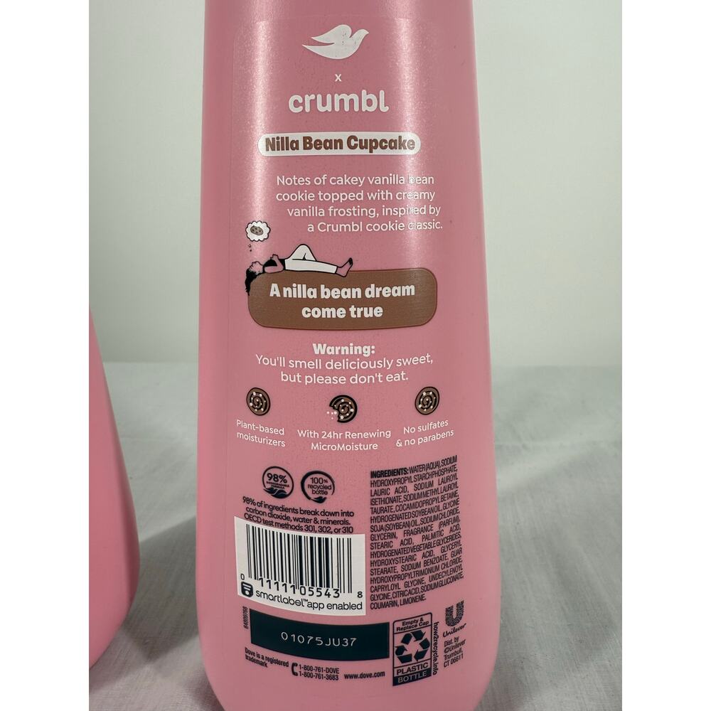 NEW-Limited Edition Crumbl x Dove Nilla Bean Cupcake Body Wash 2Pack - Picture 3 of 3